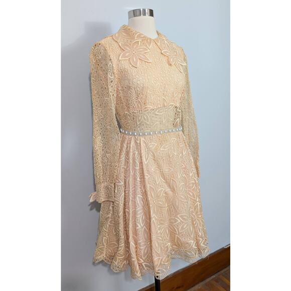 50s/60s Lace Midriff Dress with Rhinestone Waist - Picture 6 of 6